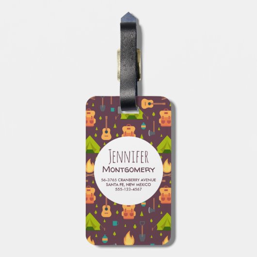 おもしろいキャンプ自然をテーマにしたパターン ラゲッジタグ (裏面縦)