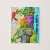 おもしろいキュートなジュラ紀恐竜,ジャングル,火山,湖 ジグソーパズル (縦)