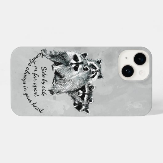 おもしろいキュートラクーンアニマルファミリー引用文 iPhoneケース (裏面横)