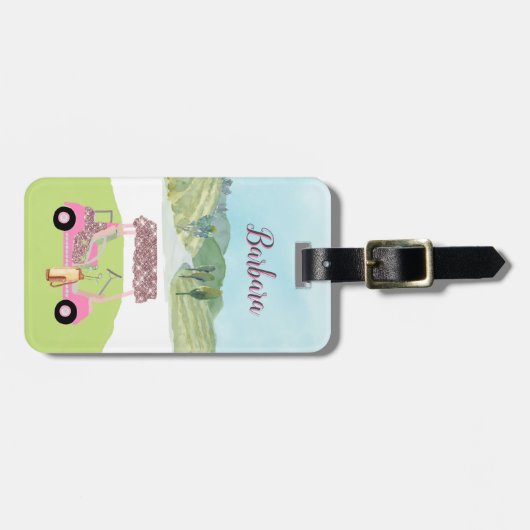 おもしろいキラキラしたシーンゴルフプレーヤーカート ラゲッジタグ (正面横)