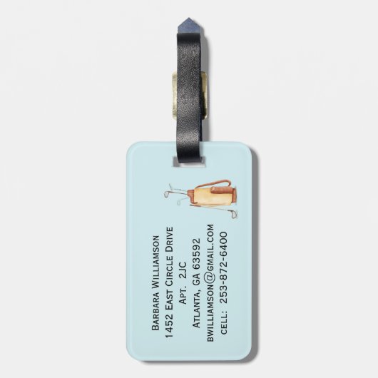 おもしろいキラキラしたシーンゴルフプレーヤーカート ラゲッジタグ (裏面縦)