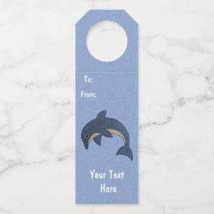 おもしろいキラキラ色ダークブルーホワイトジャンピングドルフィン ボトルネックタグ