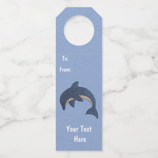 おもしろいキラキラ色ダークブルーホワイトジャンピングドルフィン ボトルネックタグ (正面)