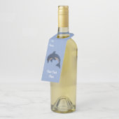 おもしろいキラキラ色ダークブルーホワイトジャンピングドルフィン ボトルネックタグ (アングル)