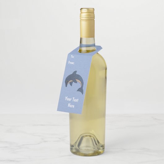おもしろいキラキラ色ダークブルーホワイトジャンピングドルフィン ボトルネックタグ (アングル)
