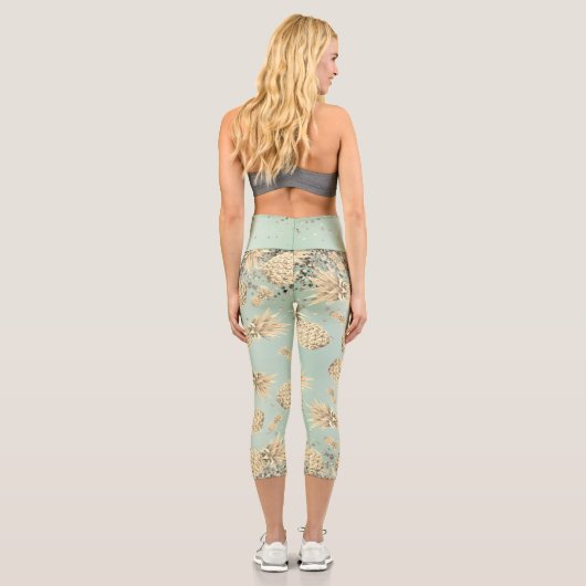 おもしろいキラキラ輝く黄金パイナップルパーソナライズされた カプリレギンス (裏面)