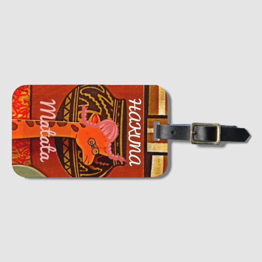 おもしろいキリンと文字カッコいいハクナマタタ ラゲッジタグ (正面横)