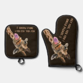 おもしろいキリンカスタム文字と色 鍋つかみ&鍋敷きセット (正面)