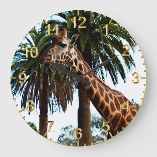 おもしろいキリン与えはラズベリーだ ラージ壁時計 (正面)