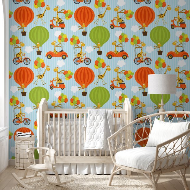 おもしろいキリン気球バイクと車のパターン 壁紙 (キッズ)