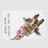 おもしろいキリン舌アウトとウイよくはしゃぐク – スマイル ゴルフタオル (横)