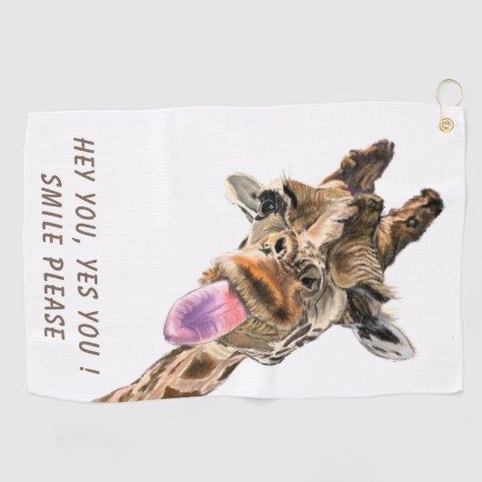おもしろいキリン舌アウトとウイよくはしゃぐク – スマイル ゴルフタオル (横)