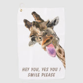 おもしろいキリン舌アウトとウイよくはしゃぐク – スマイル ゴルフタオル (正面)
