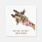 おもしろいキリン舌アウトとウイよくはしゃぐク – スマイル スタンダードカクテルナプキン (正面)