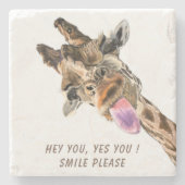 おもしろいキリン舌アウトとウイよくはしゃぐク – スマイル ストーンコースター (正面)