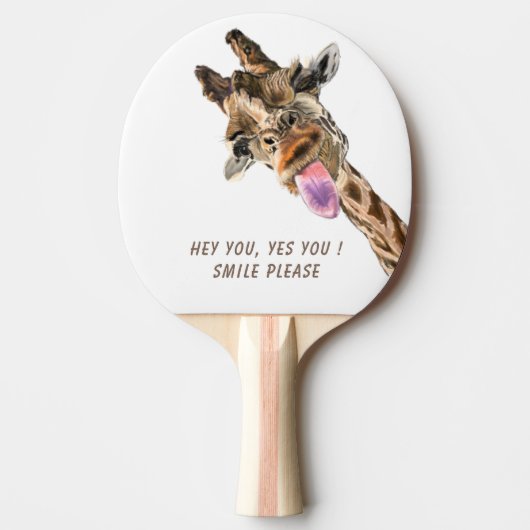 おもしろいキリン舌アウトとウイよくはしゃぐク – スマイル 卓球ラケット (正面)