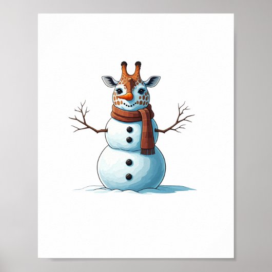 おもしろいキリン雪だるまスカーフ クリスマス レディース メンズ ポスター (正面)
