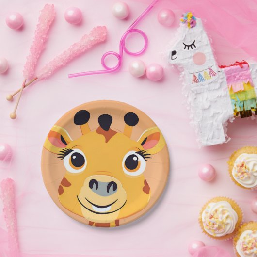 おもしろいキリン顔サファリワイルドジャングルバースデーパーティー ペーパープレート (パーティー)