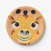 おもしろいキリン顔サファリワイルドジャングルバースデーパーティー ペーパープレート (正面)