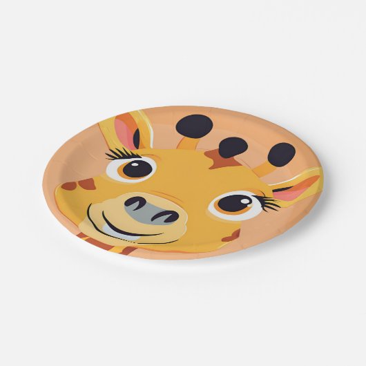 おもしろいキリン顔サファリワイルドジャングルバースデーパーティー ペーパープレート (アングル)