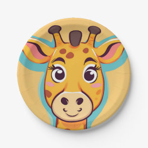 おもしろいキリン顔サファリワイルドジャングルバースデーパーティー ペーパープレート