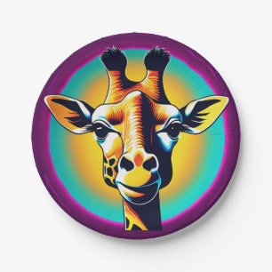 おもしろいキリン顔サファリワイルドジャングルバースデーパーティー ペーパープレート