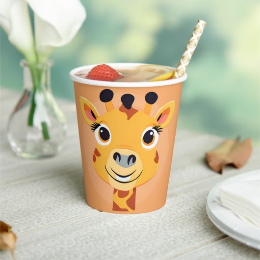 おもしろいキリン顔サファリワイルドジャングルバースデーパーティー 紙コップ (インサイチュ)