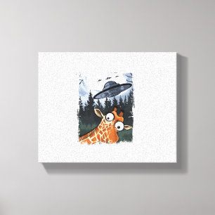 おもしろいキリンUFO動物園の動物の風変わりミームグラフィック キャンバスプリント