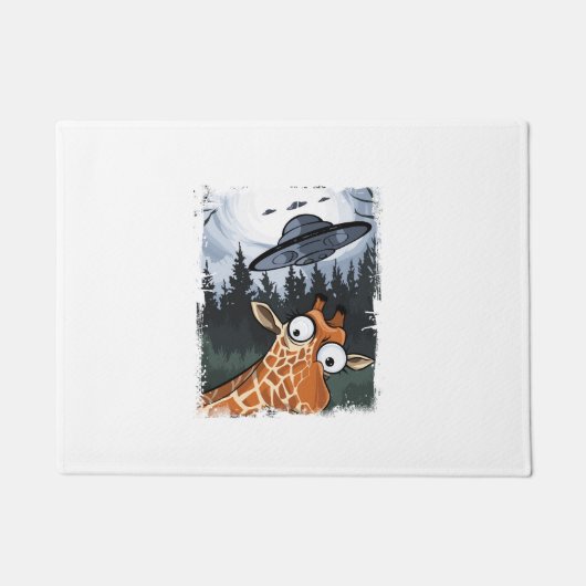 おもしろいキリンUFO動物園の動物の風変わりミームグラフィック ドアマット (正面)