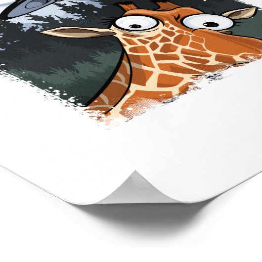 おもしろいキリンUFO動物園の動物の風変わりミームグラフィック ポスター (角)