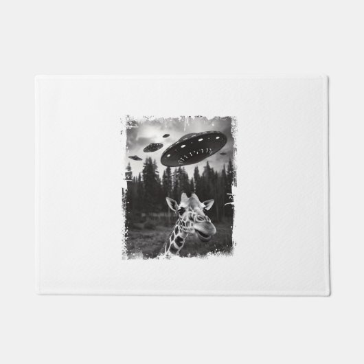 おもしろいキリンUFO動物園の動物の風変わりミーム図 ドアマット (正面)