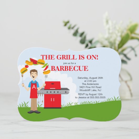 おもしろいキングオブザグリルバーベキューパーティの招待状 招待状 (スタンド正面)