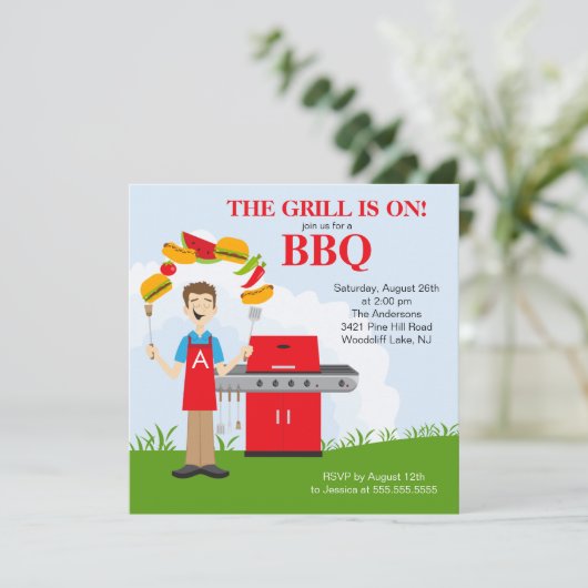 おもしろいキングオブザグリルバーベキューパーティの招待状 招待状 (スタンド正面)