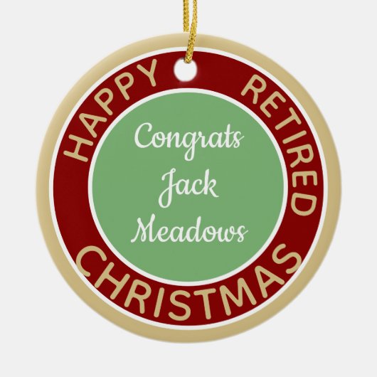 おもしろいギフト!ハッピー退職したクリスマス飾り セラミックオーナメント (正面)