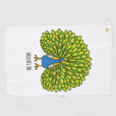 おもしろいクジャク鳥イラストレーション ゴルフタオル (横)