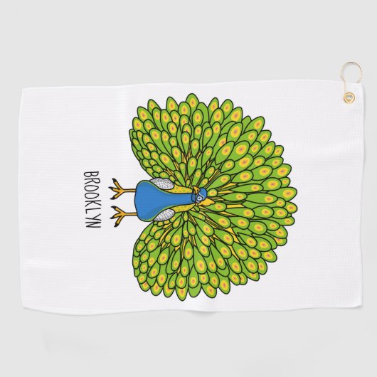 おもしろいクジャク鳥イラストレーション ゴルフタオル (横)