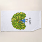 おもしろいクジャク鳥イラストレーション ビーチタオル (正面)