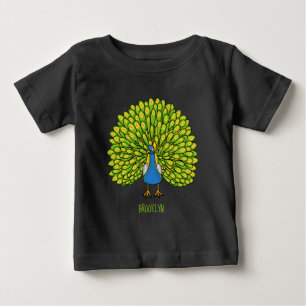 おもしろいクジャク鳥イラストレーション ベビーTシャツ