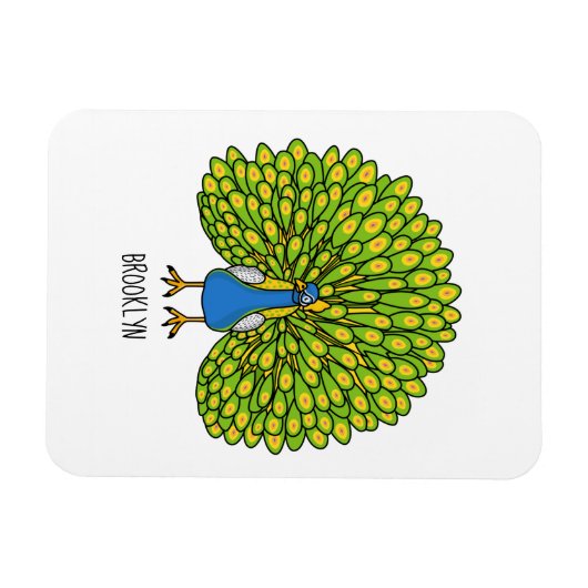 おもしろいクジャク鳥イラストレーション マグネット (横)