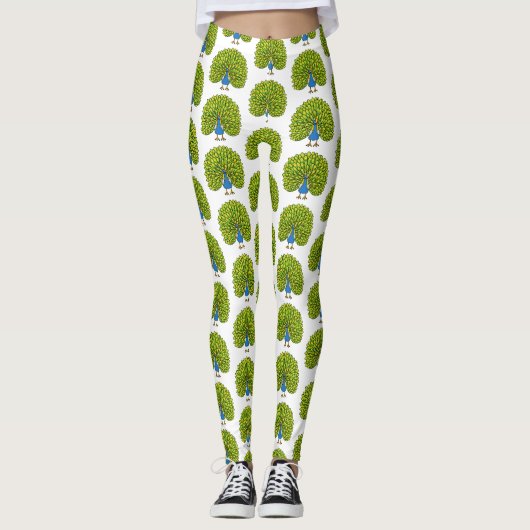 おもしろいクジャク鳥イラストレーション レギンス (正面)