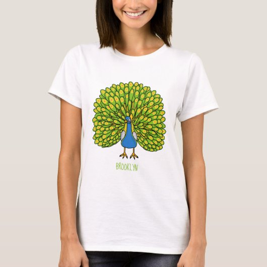 おもしろいクジャク鳥イラストレーション Tシャツ (正面)