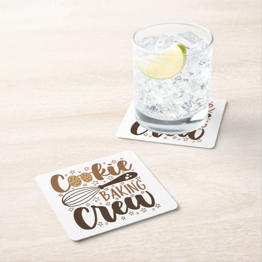 おもしろいクッキーベーキングクルーデザイン スクエアペーパーコースター (インサイチュ)