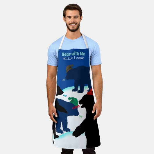 おもしろいクマは冬の帽子の休日料理 エプロン (着用した状態)