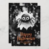 おもしろいクモの巣の水彩 ハロウィンカード シーズンカード (正面/裏面)