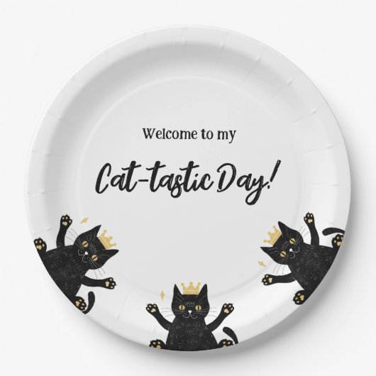 おもしろいクラウンブラックキャット誕生日 ペーパープレート (正面)