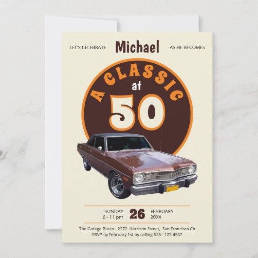 おもしろいクラシックレトロ50th誕生日パーティー 招待状 (正面)