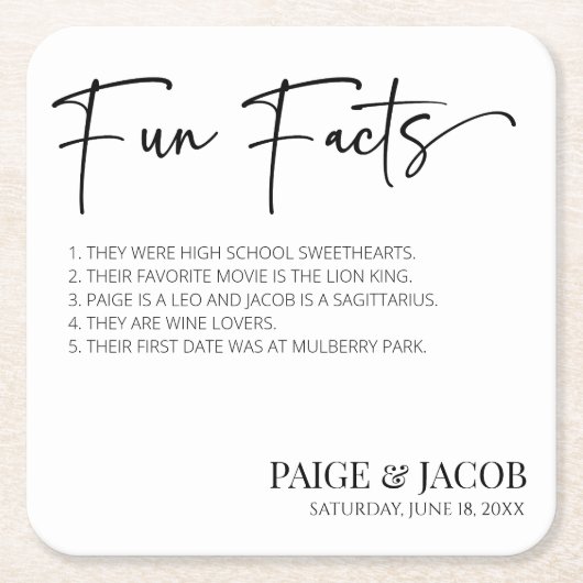 おもしろいクラシック事実ミニマルミニマル結婚リスト スクエアペーパーコースター (正面)