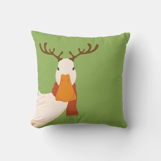 おもしろいクリスマスかわいいアヒルは鹿の〔雄ジカの〕枝角 クッション (正面)