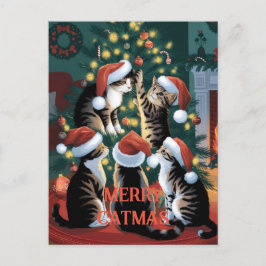 おもしろいクリスマスかわいいヴィンテージ猫 ポストカード