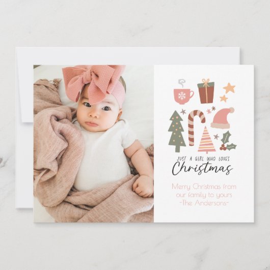 おもしろいクリスマスが大好きな子ども写真娘 シーズンカード (正面)